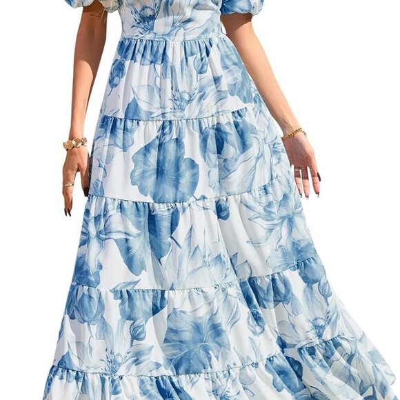 Short Sleeve Floral Maxi Dresses for Women 2025 Wedding Guest Summer Dress Flowy - Picture 1 of 7